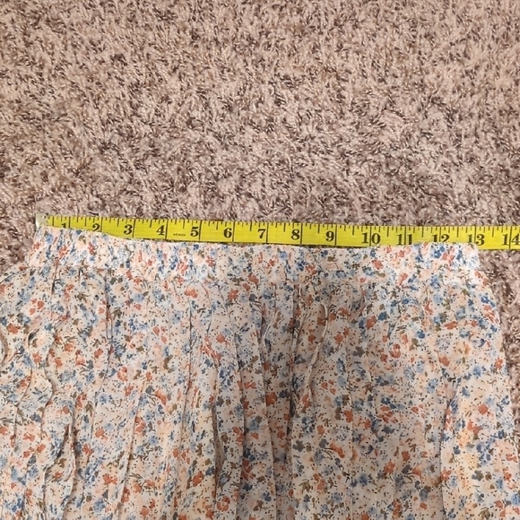 Manydress beige floral chiffon pleated elastic high waist a line midi skirt - Picture 10 of 14